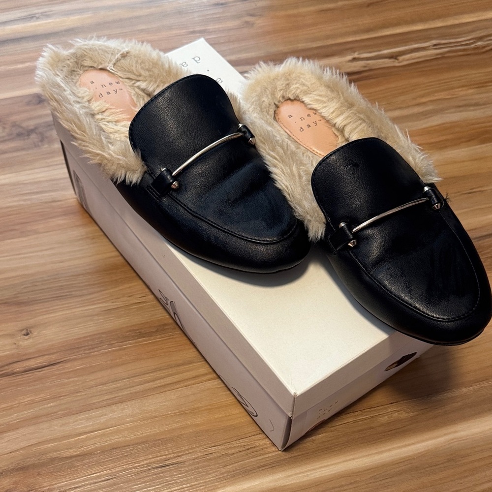 a new day Black Fur-Lined Women's Mules